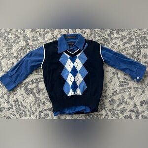 NORDSTROM Kid’s Sweater Vest & Button-Down Dress Shirt- Blue/ Black Size 24M